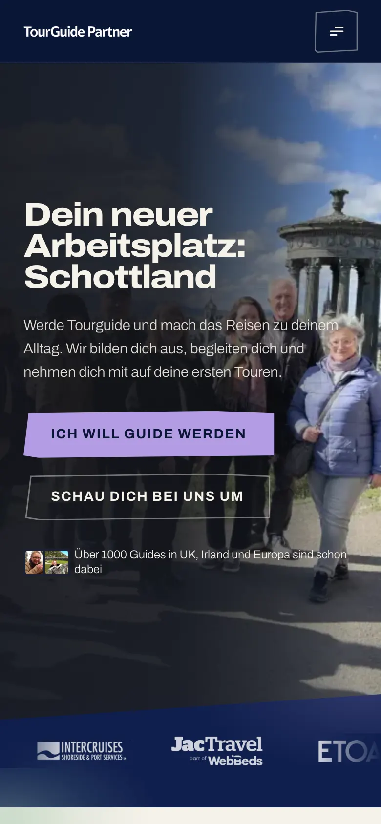 Deutsche Startseite von tourguide-partner.com auf dem Handy