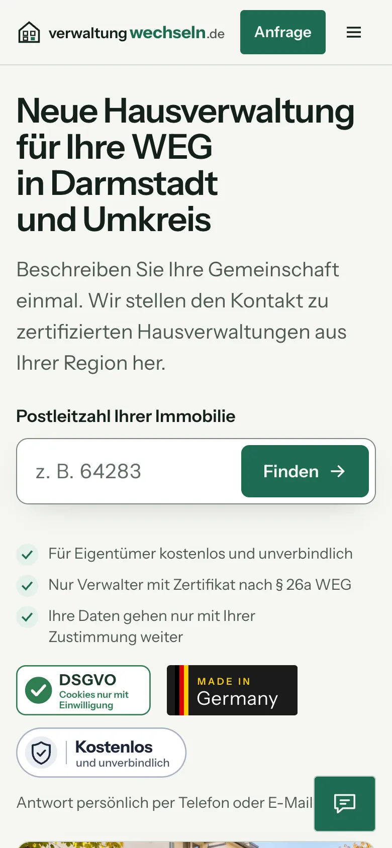 Startseite von verwaltung-wechseln.de auf dem Handy